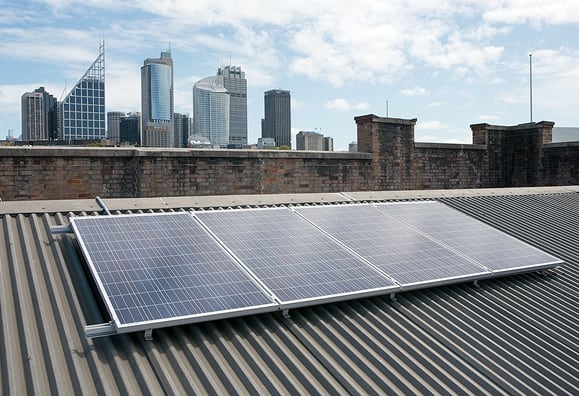 Nicholas Mangan, <em>Ancient Lights</em> 2015. Installation view of off-grid solar power supply, Artspace, Sydney, 2015. Photo: Jessica Maurer