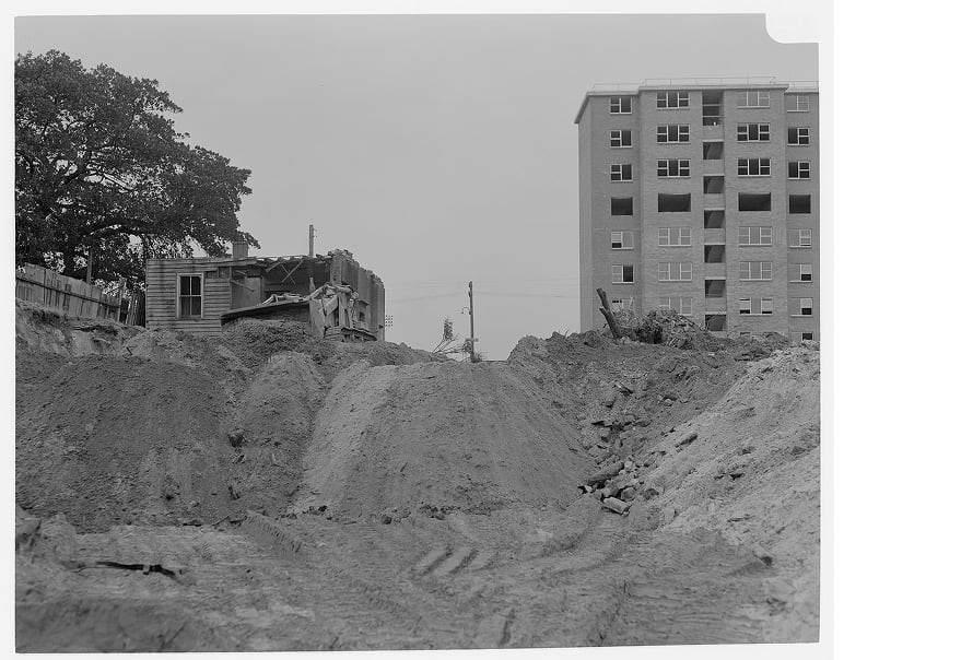 Slum clearance in Redfern for new housing project, 1965. New South Wales Government, Ministry for Housing Printing Office 2/23225. Photo courtesy State Library of New South Wales collection