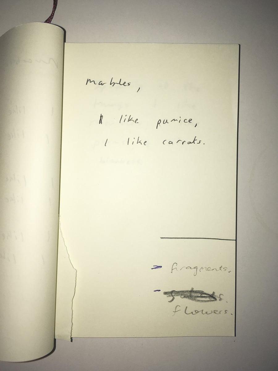 Matthew P. Hopkins, <em>*Lullaby for Marbles*</em> 2016, detail of notebook page
