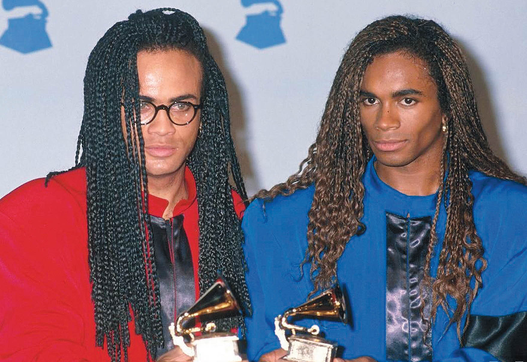 Rob Pilatus and Fab Morvan, also known as Milli Vanilli, accepting a Grammy in 1990. Photo courtesy NARAS