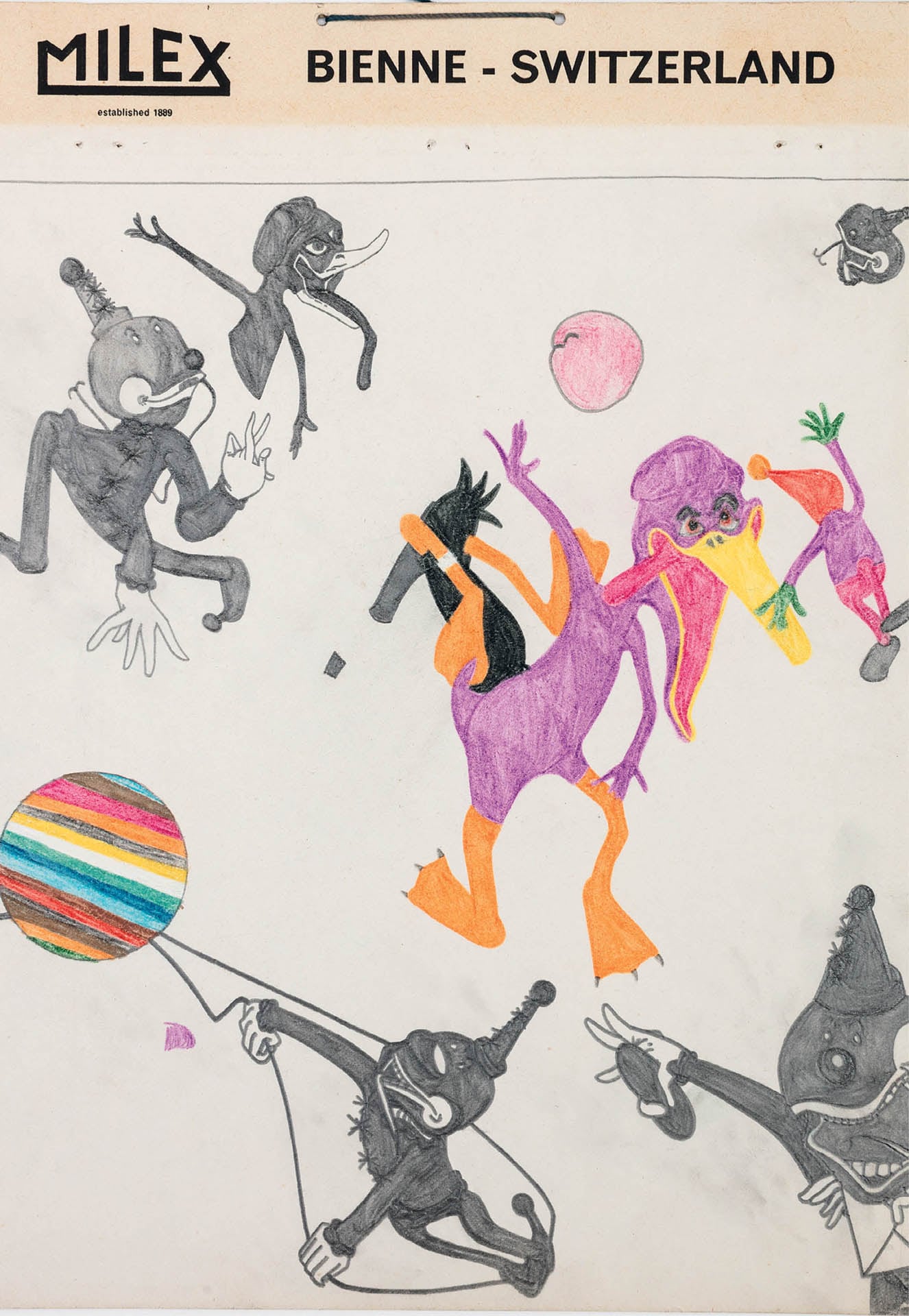 Susan Te Kahurangi King, <em>Untitled (A20330)</em> c. 1966–1967. Graphite and colored pencil on found card. 40.5 × 33 cm. Courtesy the artist, Chris Byrne and Marlborough Contemporary