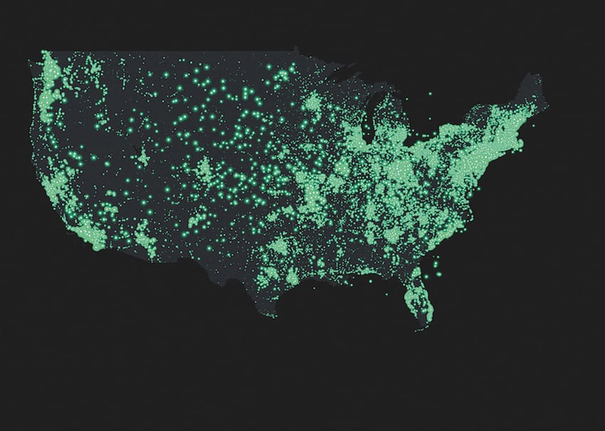 The new map of reported UFO sightings in the US was created by Data Solutions Engineer Adam Crahen of the Data Duo, using data from Kaggle UFO sightings.