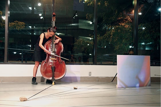 Jason Hendrik Hansma and Jane Wang, <em>When It All Comes Into Sight</em> 2010, gold, bronze, golden cello strings, vinyl, meteorites and HD video projections. Courtesy of the artists. Photography: Bob Raymond