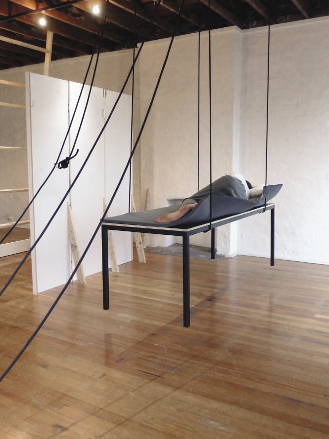 Bridie Lunney, <em>Sleeping performance on the opening of Suspension Test</em> 2011, Image courtesy the artist, Photo credit: Bridie Lunney