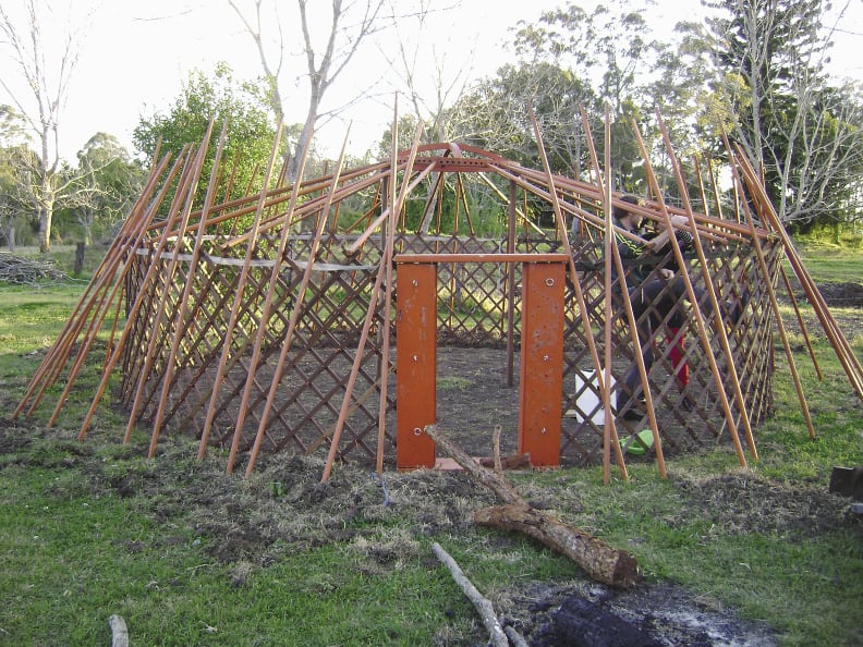 The yurt being constructed
