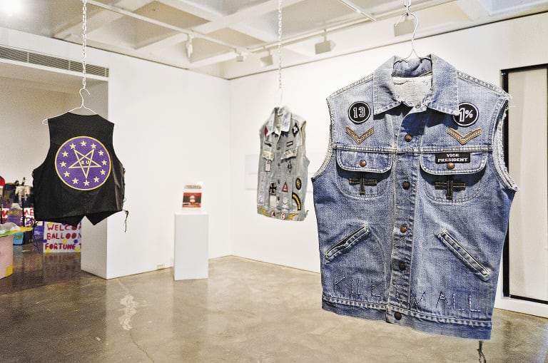 Tony Garifalakis<br>The Filthy Few series 2010–12<br>mixed media on denim and leather vests<br>Image courtesy the artist<br>Photo credit: Lucy Parakhina