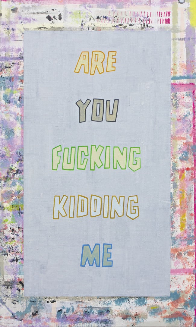 Jon Campbell<br>Are You Fucking Kidding Me? 2012<br>enamel and acrylic on canvas<br>102.5 × 61.5 cm<br>Image courtesy KalimanRawlins, Melbourne