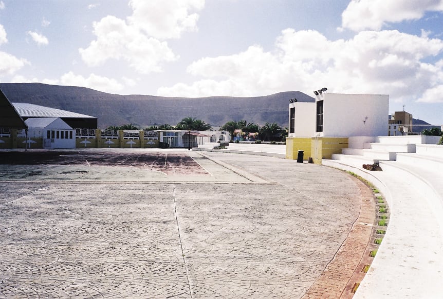 Photograph of cultural centre on Fuerteventura, Canary Islands, taken by the author as a reference image during his search for Social Realism, November 2012. Two children made use of a skatepark just to the right of the image; otherwise, the area was unpeopled. Nearby hand-painted signs indicated this arena had been used for a public celebration of some sort in the previous year.