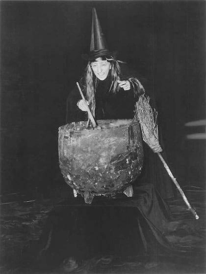 Publicity photo of American character actress Margaret Hamilton promoting her appearance on ‘The Weird World of Witchcraft’ episode of the ABC television series Discovery ’64, which aired on Sunday 25 October 1964.