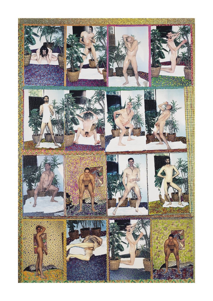 Pat Larter, <em>Laser-Print Painting</em>, 1995, acrylic, laser prints and assorted media on board, 183.0 × 122.0 cm, image courtesy Pat Larter Estate and Watters Gallery.