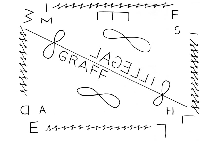 Agatha Gothe-Snape, <em>ILLEGAL GRAFF</em> (detail), 2014, Sharpie on butcher’s paper, 50.0 × 45.0 cm, image courtesy the artist