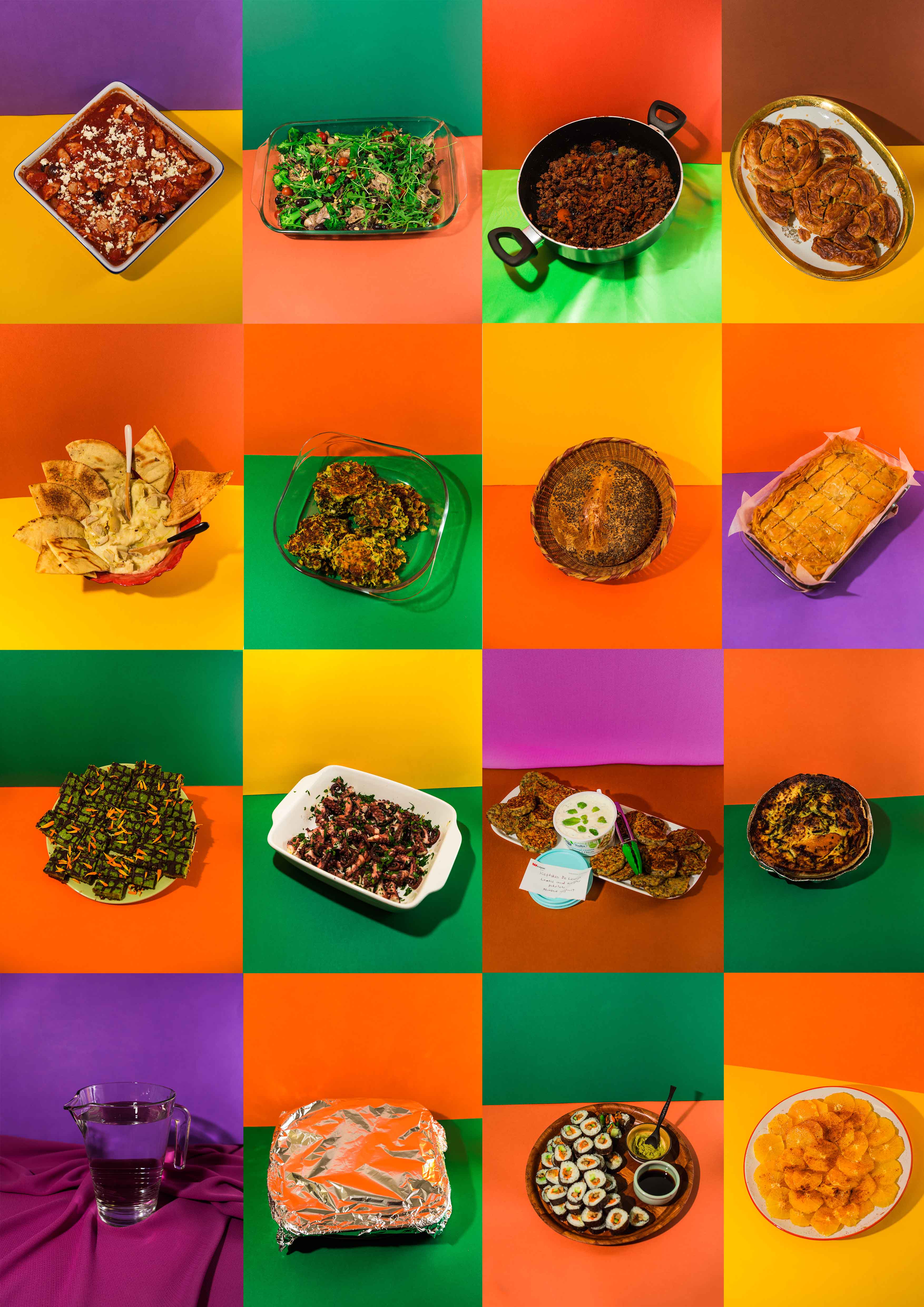 Image 02: 'Residency Food Poster' (2018), photographic print. D.O.P by Emmaline Zanelli. Food cooked by the Ergo Apartment residents. Facilitated by Kaspar Schmidt Mumm.