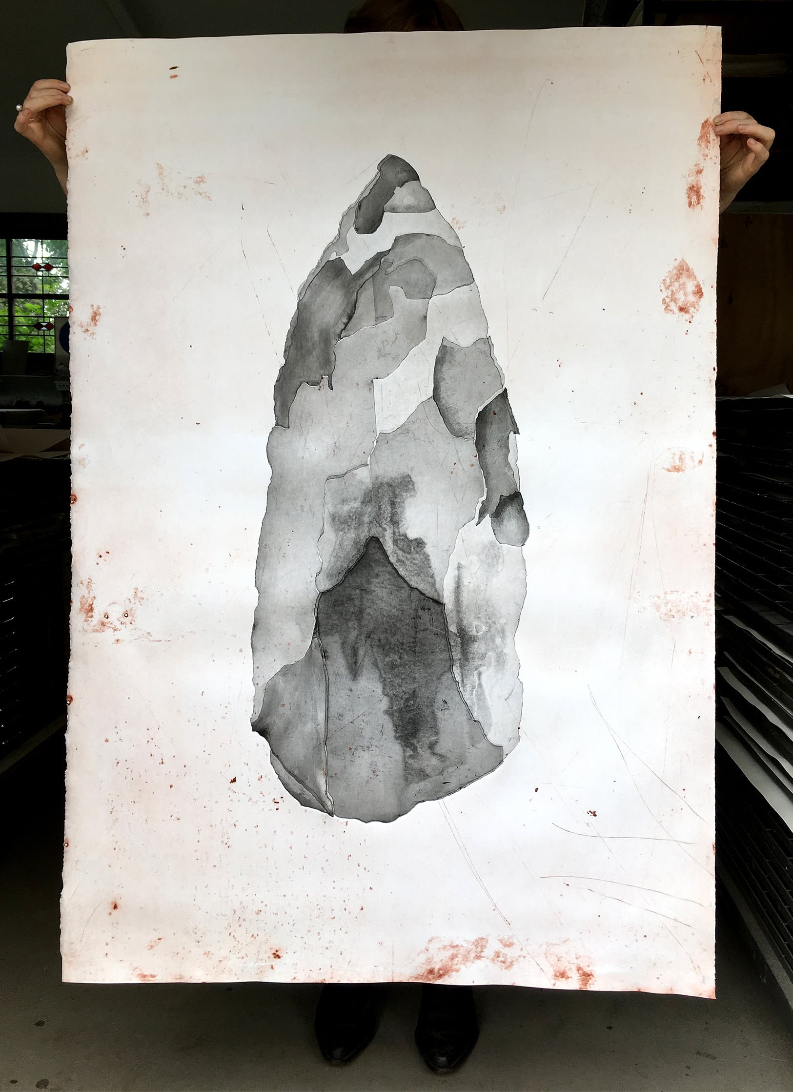 Image 03: Breckon *Stone Tool - Vic Cox Collection* 2016, monotype on Hahnemuhle paper 350gsm. Image courtesy the artist.