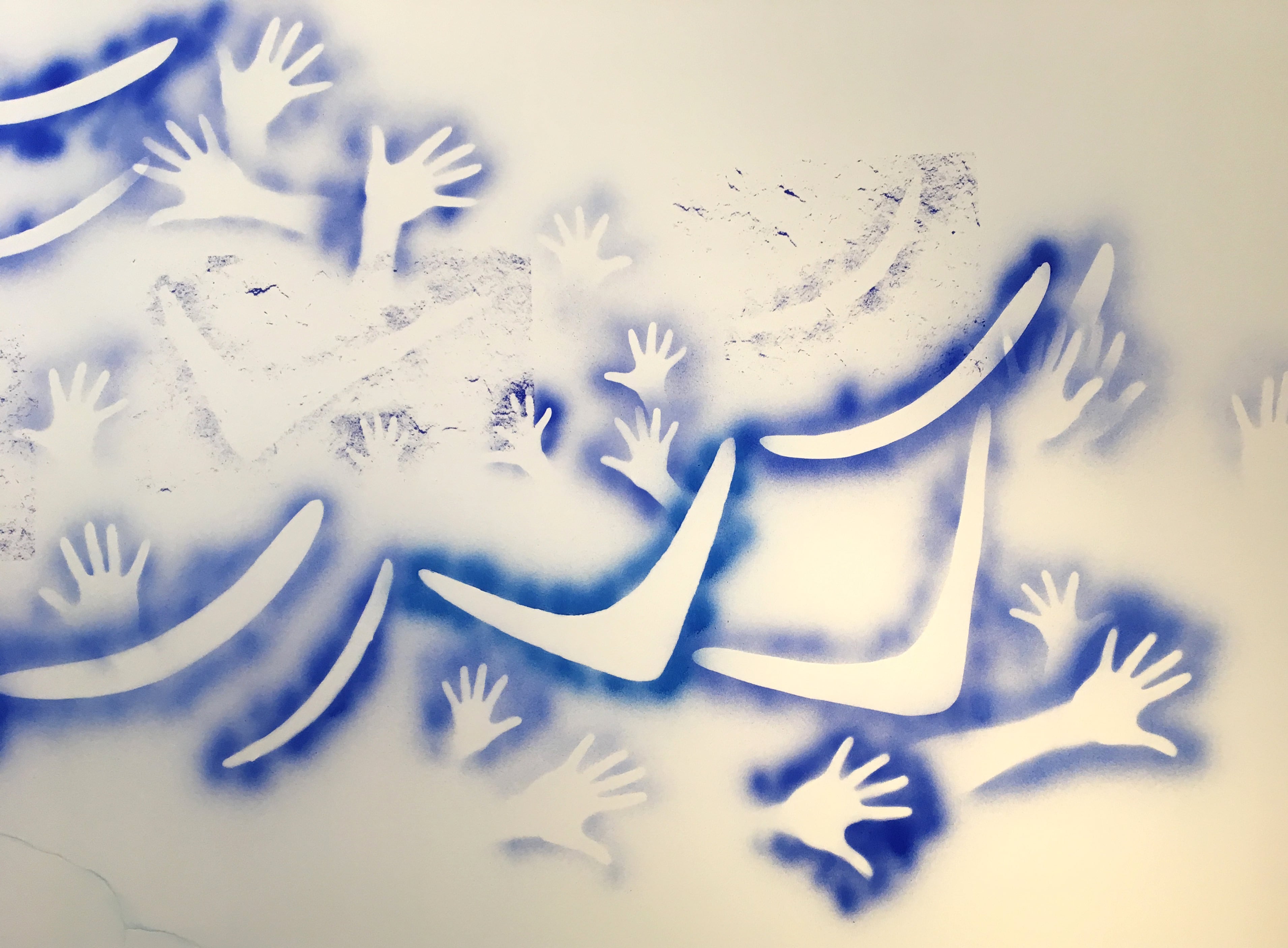 Image 02: Dale Harding, *Composite Wall Panel: Reckitt’s Blue* (detail), 2017, three silkscreened prints with mural, print: approx. 177x456cm each, mural dimensions variable.