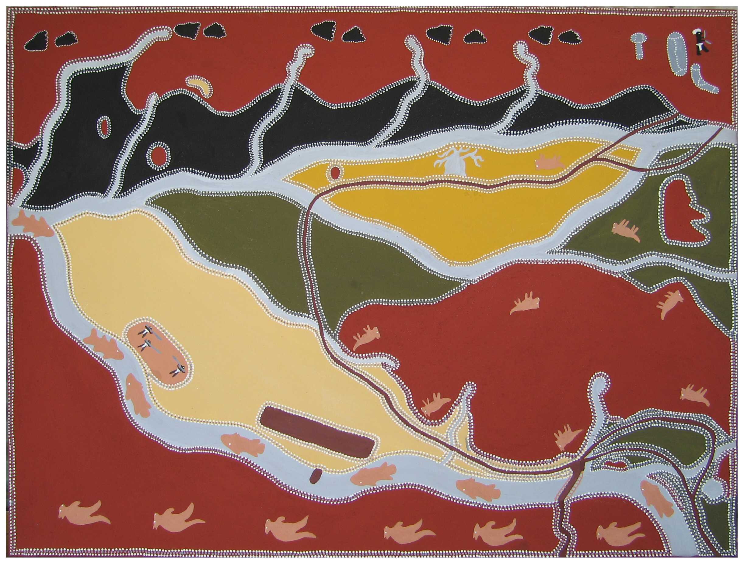 Image 01: Alan Griffiths, Timber Creek Area, natural ochre and pigment on canvas, 90x120cm, 2004. Image courtesy Waringarri Aboriginal Arts