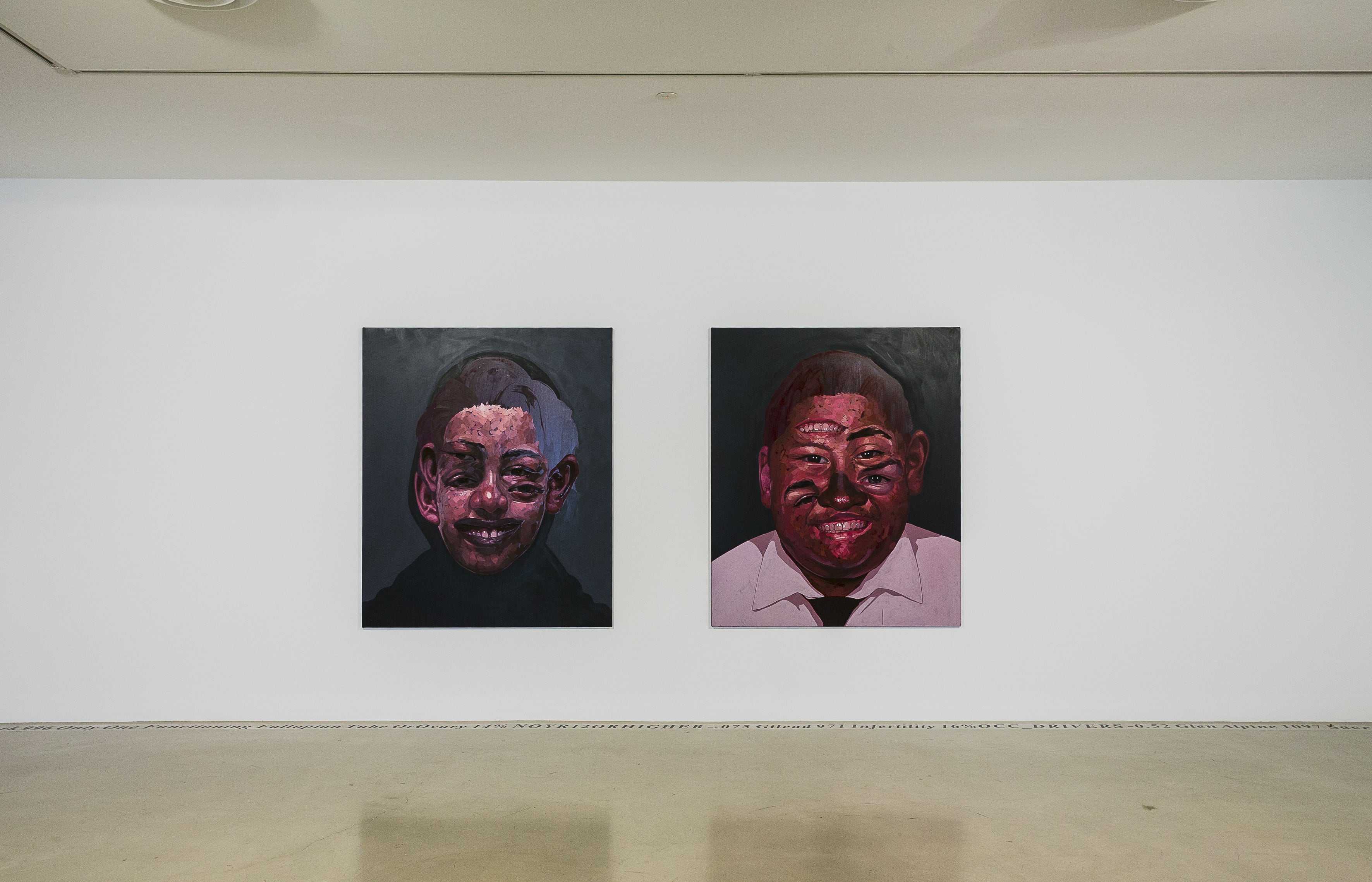 Image 01: Abdul Abdullah (L-R) *looking at me* and *through you* 2017, oil on canvas 150x180cm. Image courtesy the artist & Lisa Fehily. Commissioned by Cambelltown Arts Centre. Photo credit: Document Photography.