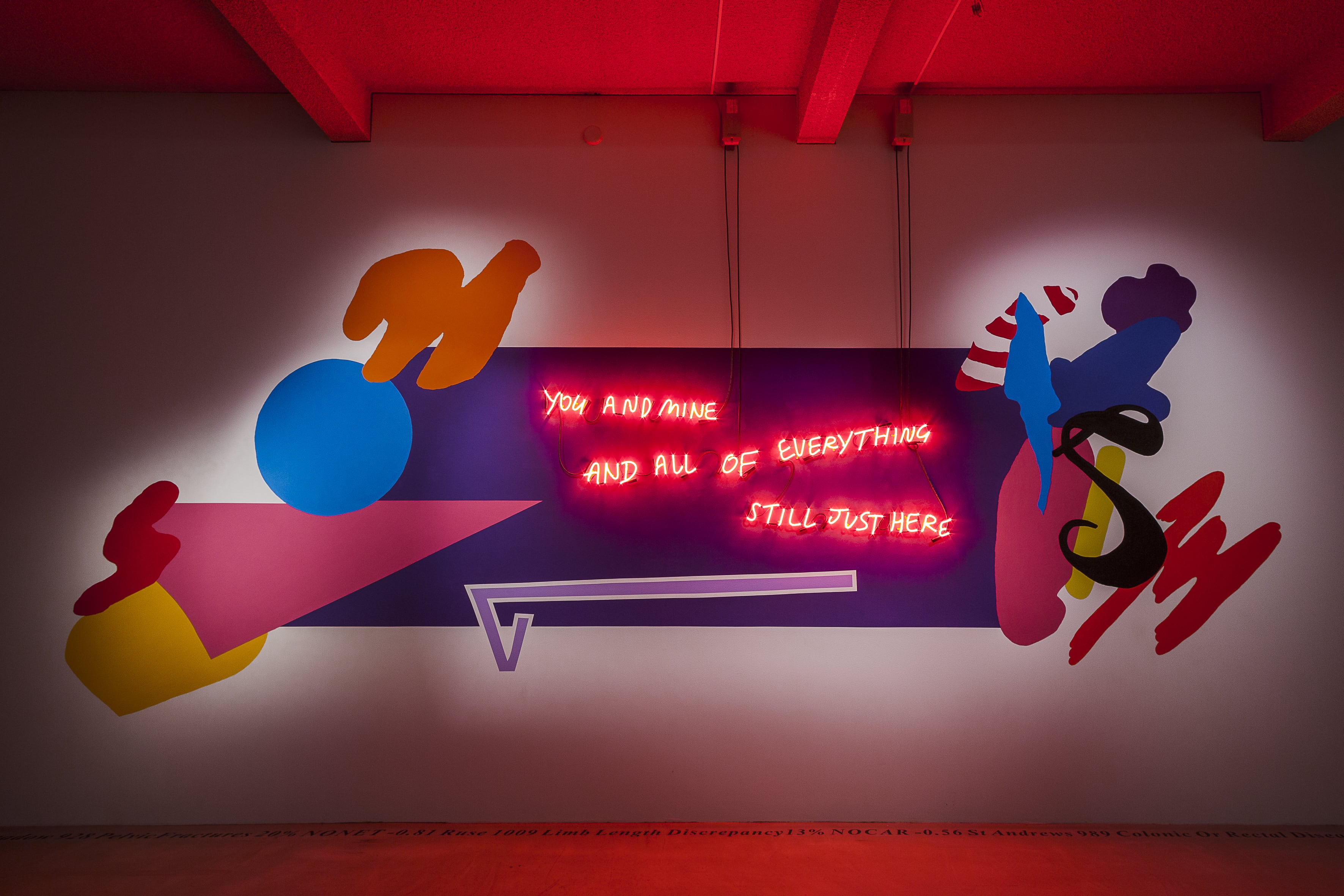 Image 03: Tom Polo *STILL JUST HERE* 2017, fluorescent neon on wall painting. Image courtesy the artist and STATION, Melbourne. Commissioned by Campbelltown Arts Centre. Photo credit: Document Photography.