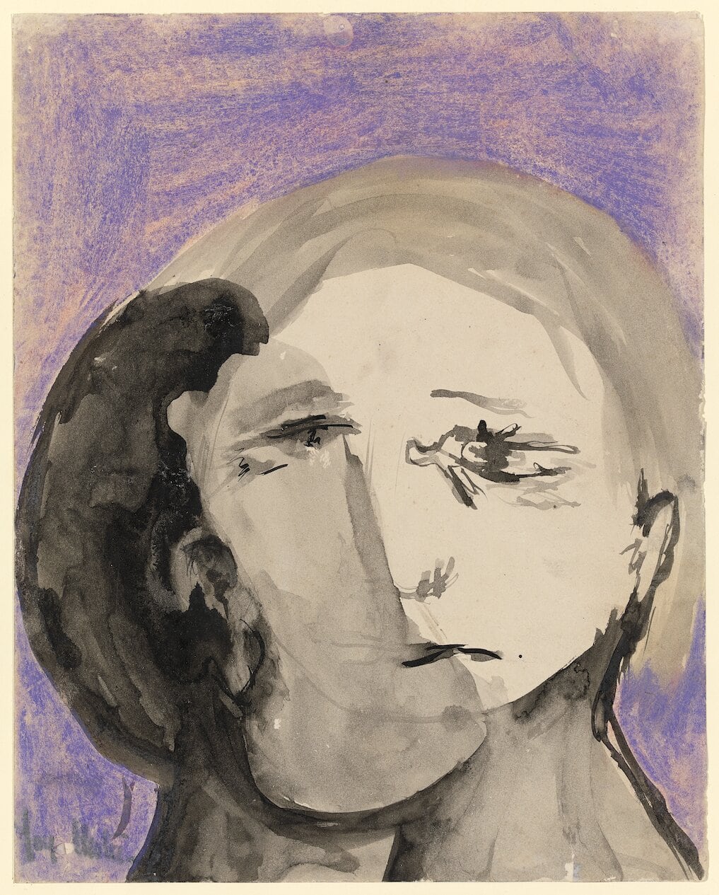 Image 01: Joy Hester, Untitled (From the Love series), 1949, brush and ink and mauve pastel on paper, 31.6 x 25.2 cm. National Gallery of Victoria, Melbourne. Purchased 1976. Copyright Joy Hester/Copyright Agency 2019.
