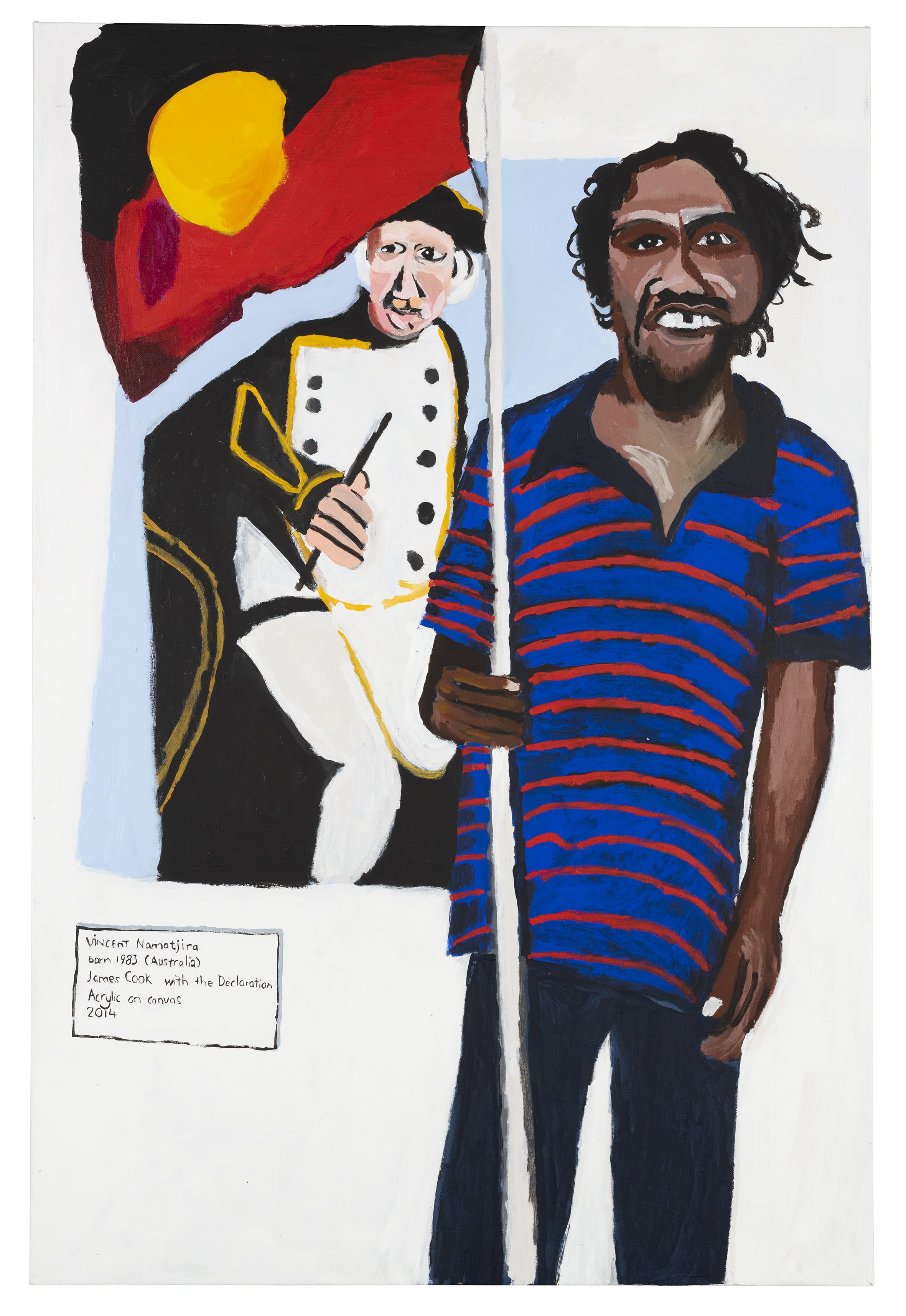 Vincent Namatjira, Western Aranda, Indulkana, SA, 'Self Portrait at the British Museum', synthetic polymer paint on linen, 35th Telstra NATSIAA. Courtesy MAGNT.