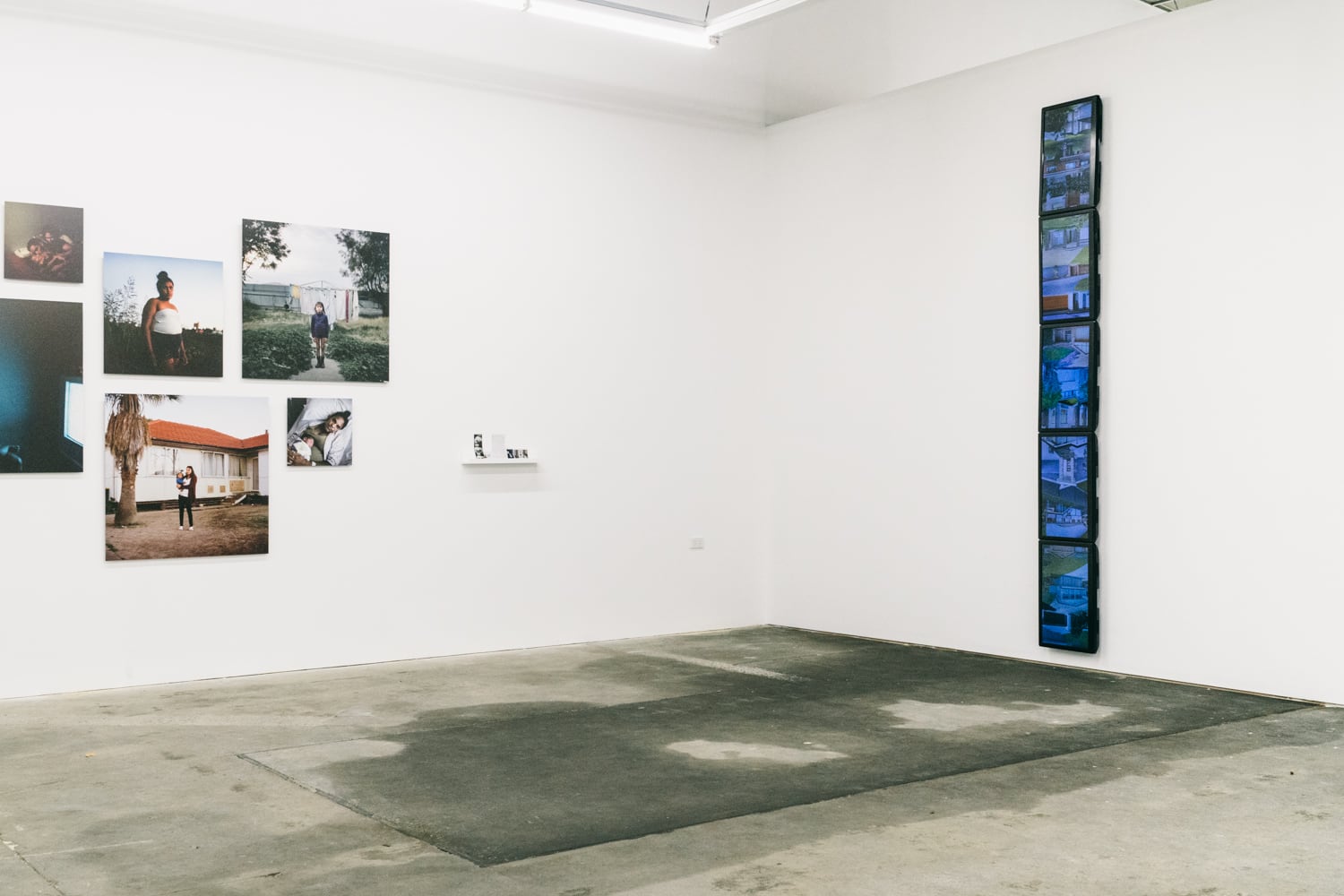 Installation view featuring Daniel McKewen, 'Climbing' 2018 and Raphaela Rosella, ‘You’ll know it when you feel it’ series, 2015-17. Courtesy Daniel McKewen, Raphaela Rosella and Outer Space ARI. Project supported by Beyond Empathy and the Photographic Museum of Humanity. Copyright Charlie Hillhouse, 2018.