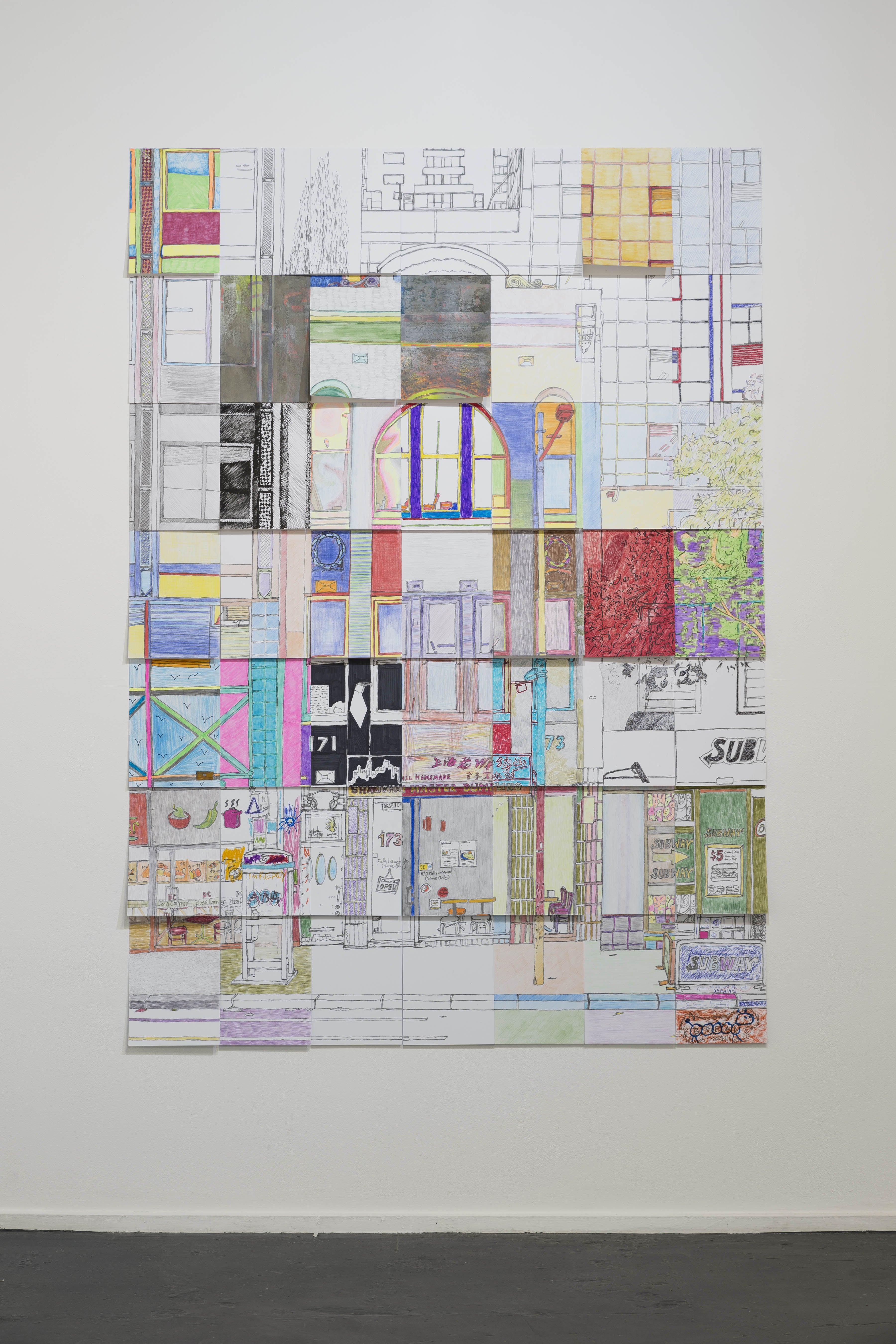 Image 02: Kim Donaldson with contributions by artists who have exhibited at KINGS, 'More than the sum of its parts' (2018), digital print on paper with mixed media. Photo: Chris Bowes.
