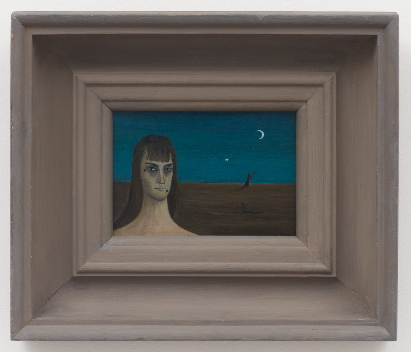 Image 03: Gertrude Abercrombie, Star and Crescent (1948), oil on Masonite, 127 x 177.8 mm (unframed), 279.4 x 330.2 mm (framed). Collection of Illinois State Museum, Illinois Legacy Collection, gift of Marian & Leon Depres.