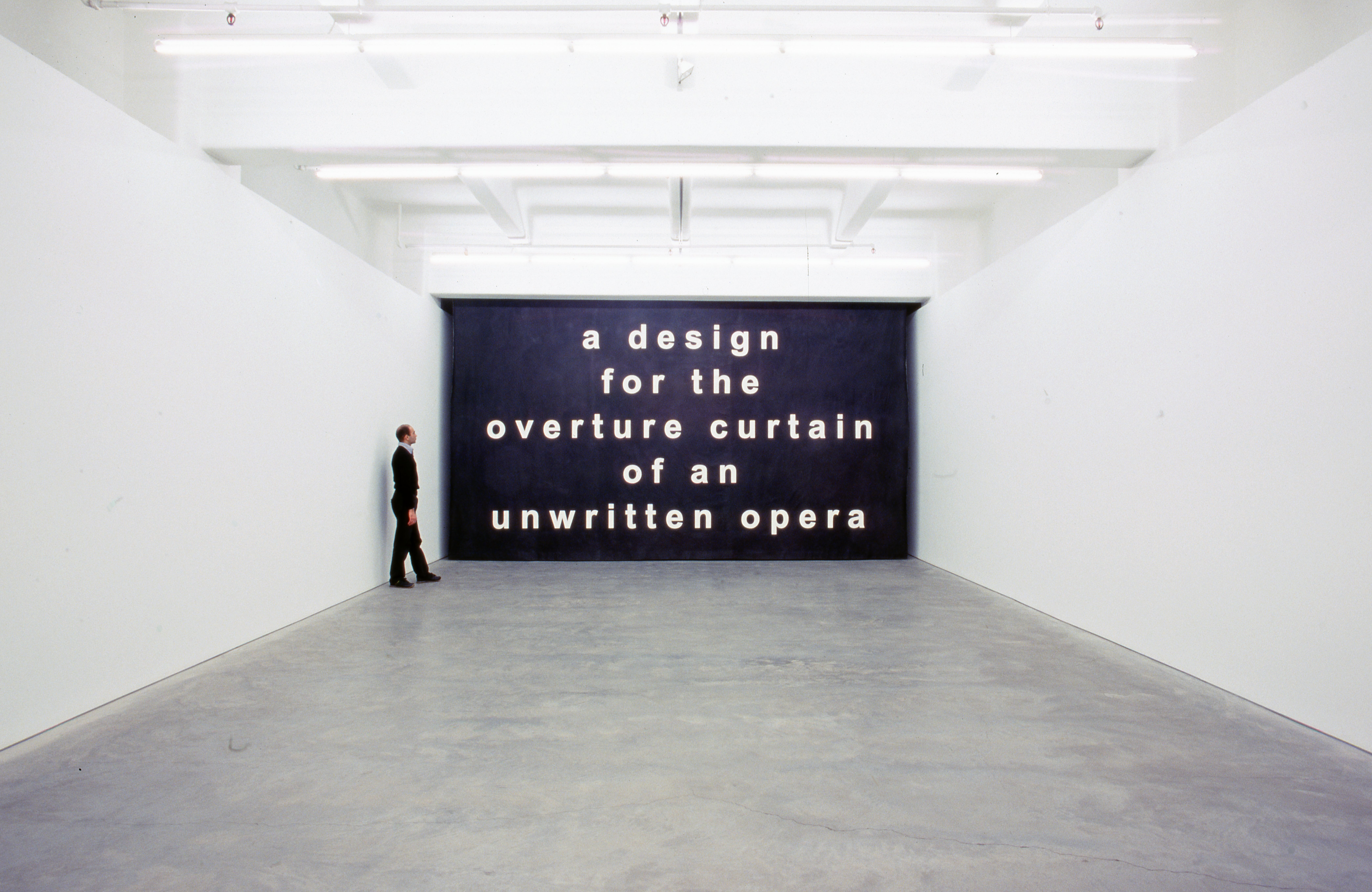 Image 02: Mutlu Çerkez with Untitled: 15 January 2028 from the series 'A design for the overture curtain of an unwritten opera 1999', synthetic polymer paint on canvas, 352x632cm, installation view, Anna Schwartz Gallery, Melbourne, 1999.